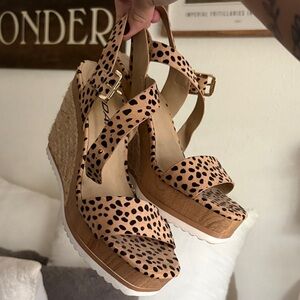 Wedge Sandals - Tan Leopard Print Platform Wedges